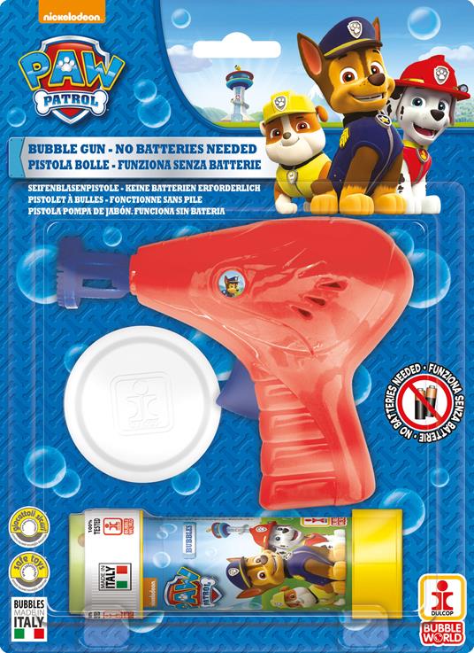 Bolle di Sapone Pistola Bolle Meccanica Piccola. Paw Patrol. Blister 1 Pz 60 Ml