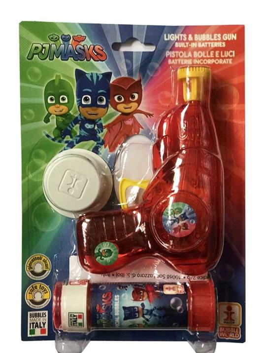 Bolle di Sapone Pistola Bolle con Luci Media. Superpigiamini. Pj Masks. Blister 1 Pz 60 Ml