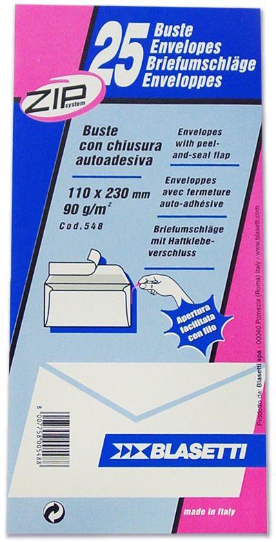 Busta 11x23 Cm Gr. 90 Pz. 25 Con Strip Senza Finestra Apertura Zip Con Filo