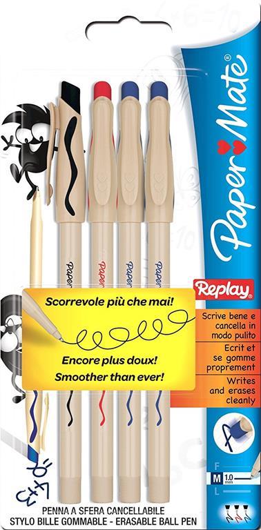 Penna cancellabile Papermate Replay Colori Assortiti Nero, Blu, Rosso - Blister da 4 - 2