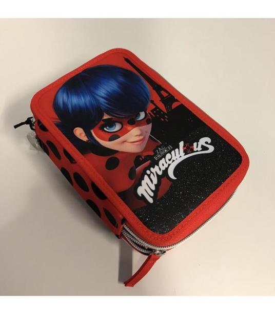 Astuccio accessoriato 3 zip Miraculous. Con penna Frixion