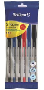 Penna a sfera Pelikan Stick Pro impugnatura in gomma. Confezione 6 colori assortiti (5+1 omaggio)
