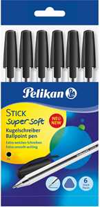 Cartoleria Penna a sfera Pelikan Stick Supersoft con inchiostro superscorrevole. Confezione 6 penne nere Pelikan