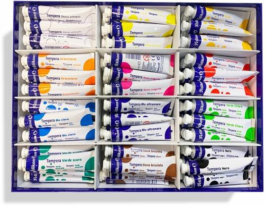 Box 108 tempere Pelikan 21 ml. Confezione da 12 colori (5 primari + 7 secondari)