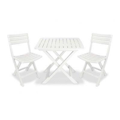 Camping set 2 sedie + 1 tavolo pieghevoli in plastica bianco
