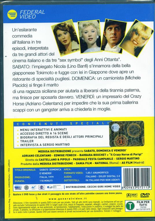 Sabato, domenica e venerdì di Sergio Martino,Pasquale Festa Campanile,Franco Castellano,Pipolo - DVD - 2