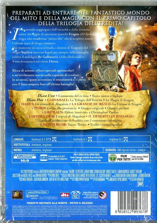 Eragon (2 DVD)<span>.</span> Edizione speciale di Stefen Fangmeier - DVD - 2