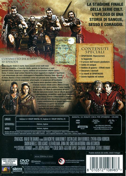 Spartacus. La guerra dei dannati. Stagione 3 (4 DVD) di Mark Beesley,Jesse Warn,John Fawcett - DVD - 2