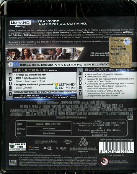 Independence Day. Ed. rimasterizzata (Blu-ray + Blu-ray Ultra HD 4K) di Roland Emmerich - Blu-ray + Blu-ray Ultra HD 4K - 3