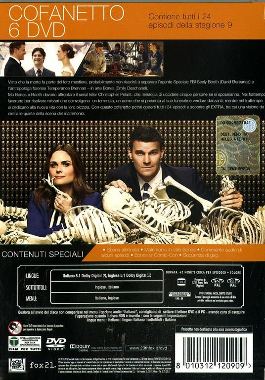 Bones. Stagione 9 (Serie TV ita) (6 DVD) di Ian Toynton,Milan Cheylov,Tim Southam,Dwight H. Little - DVD - 2