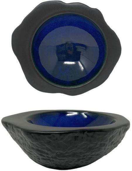 Madeira, piatto coppa concava effetto pietra 24,5 x 20,5 cm blu intenso e nero opaco