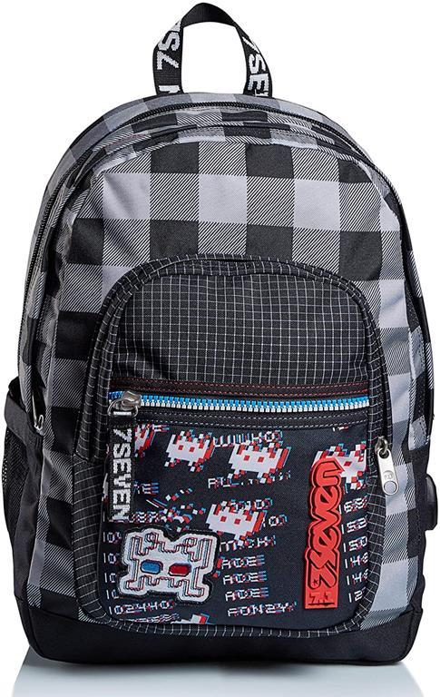 Zaino scuola Freethink Seven 7.1 Space Check Jet Black. Nero-Grigio - 5