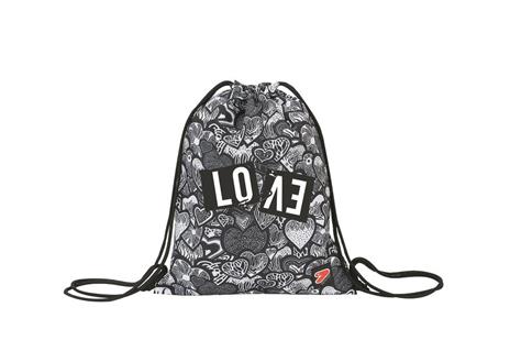 Zaino scuola coulisse Sakky Bag Seven The Double Drawing Love Optical White. Nero-Bianco