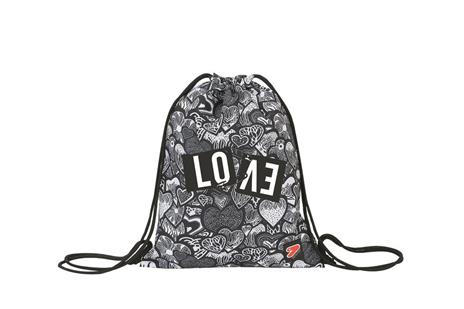Zaino scuola coulisse Sakky Bag Seven The Double Drawing Love Optical White. Nero-Bianco - 2