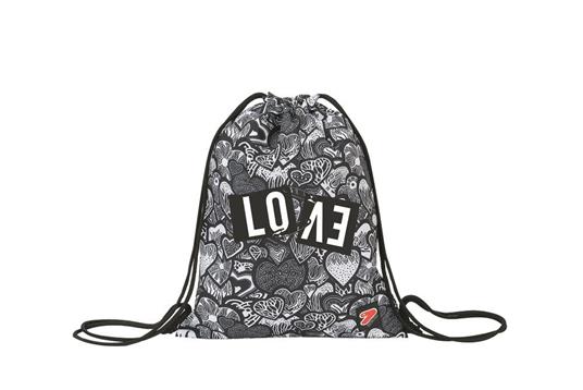 Zaino scuola coulisse Sakky Bag Seven The Double Drawing Love Optical White. Nero-Bianco - 2