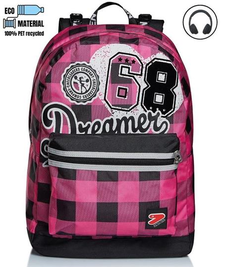 Zaino scuola reversibile Seven The Double College Girl Fluo Fuxia. Rosa-Grigio. Con cuffie wireless - 2