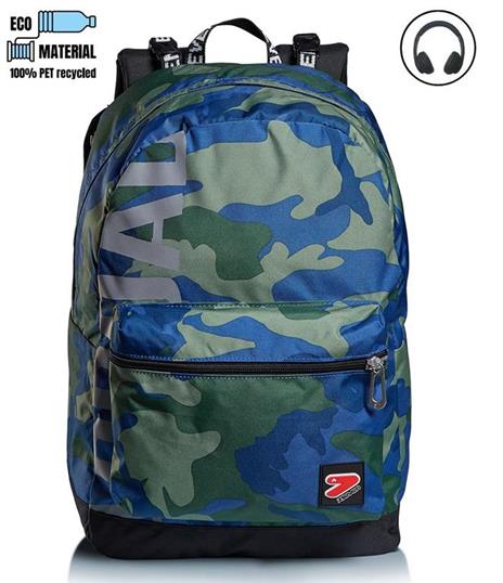 Zaino scuola reversibile Seven The Double Camo Royal Military Green. Blu-Verde. Con cuffie wireless - 2