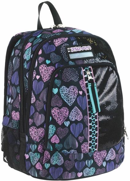 Zaino scuola Advanced Seven Patchyheart Girl, Jet Black, 30 lt - 31 x 43 x 24 cm