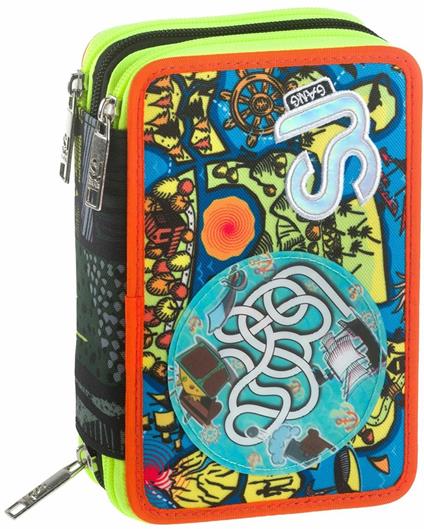 Astuccio 3 Zip Sj Gang Sea Pirate Boy, Orange - 20 x 12,5 x 7 cm