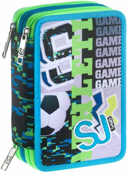 Astuccio 3 Zip Sj Gang Goalkick Boy, Turquoise Fluo - 20 x 12,5 x 7 cm
