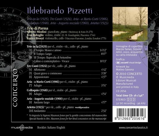 Trio in La - Tre Canti - Aria - A Mario Corti - Colloquio - Aria - Augurio nuziale - Arietta - CD Audio di Ildebrando Pizzetti - 2