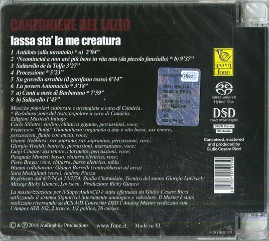 Lassa sta' la me creatura - SuperAudio CD ibrido di Canzoniere del Lazio - 2