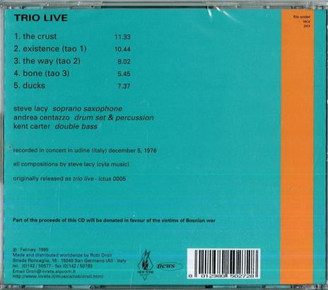 Trio Live - CD Audio di Steve Lacy,Kent Carter,Andrea Centazzo - 2