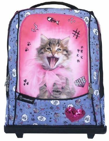 Zaino scuola trolley gatto. Capacità 32l 34x44x22 cm