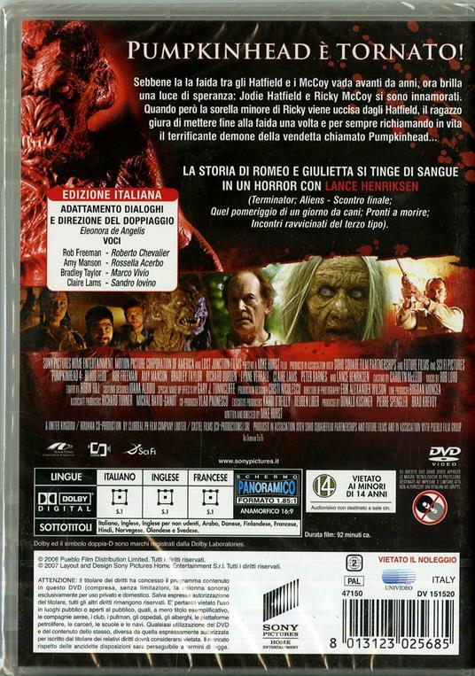 Faida di sangue. Pumpkinhead 4 di Michael Hurst - DVD - 2