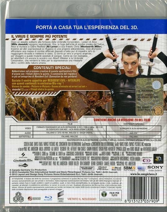 Resident Evil: Afterlife 3D<span>.</span> versione 3D di Paul W. S. Anderson - Blu-ray - 2