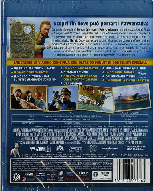 Le avventure di Tintin. Il segreto dell'Unicorno di Steven Spielberg - Blu-ray - 2