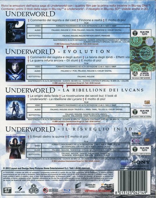 Underworld Collection (3 Blu-ray + Blu-ray 3D) di Måns Mårlind,Björn Stein,Patrick Tatopoulos,Len Wiseman - 2