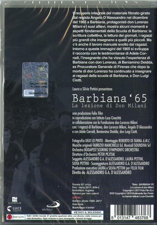 Barbiana '65. Le lezioni di Don Milani (DVD) di Alessandro G. A. D'Alessandro - DVD - 2