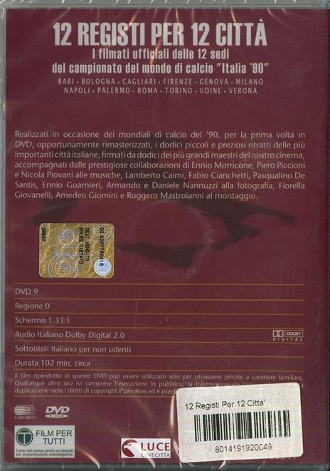 12 registi per 12 città di Michelangelo Antonioni,Bernardo Bertolucci,Mauro Bolognini,Alberto Lattuada,Carlo Lizzani,Mario Monicelli,Ermanno Olmi,Gillo Pontecorvo,Francesco Rosi,Mario Soldati,Lina Wertmüller,Franco Zeffirelli - DVD - 2