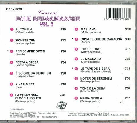 Canzoni folk bergamasche vol.2 - CD Audio di Cor Alegher - 2