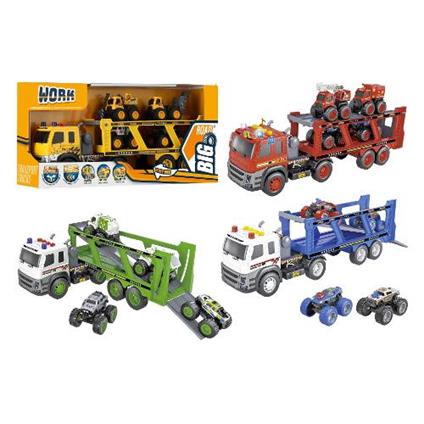 Camion porta auto con 4 veicoli luci e suoni BIG ROAD Assortito 42418