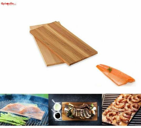 , set 2 assi in legno di cedro per cucinare grigliare infornare pesce o carne cm 38x15 spessore 1 mm
