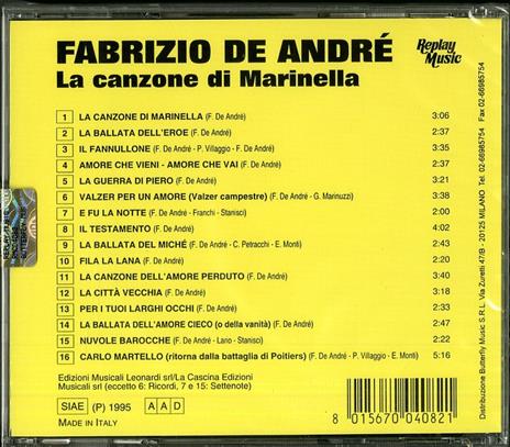 La canzone di Marinella - CD Audio di Fabrizio De André - 2