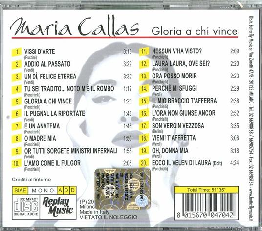 Gloria a chi vince - CD Audio di Maria Callas - 2