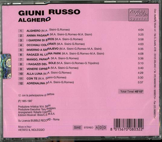 Alghero - CD Audio di Giuni Russo - 2
