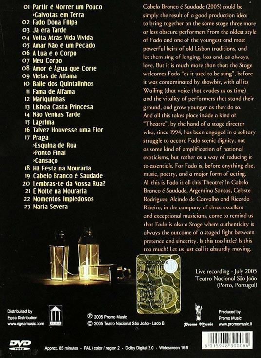 Cabelo Branco E Saudade. Fados (DVD) - DVD di Celeste Rodrigues - 2