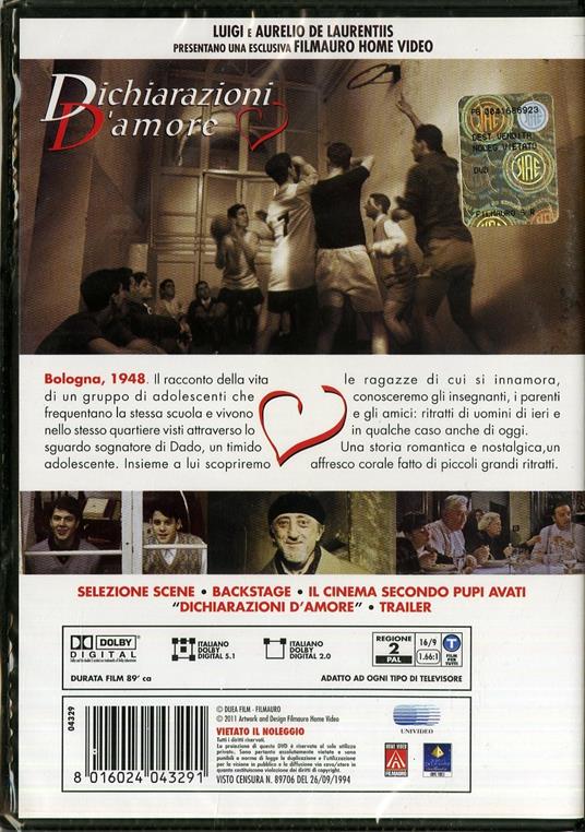 Dichiarazioni d'amore di Pupi Avati - DVD - 2