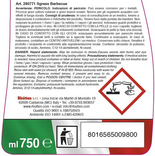 Rhütten, Prodotto Schiumogeno Ideale per Pulire Grasso e Incrostazioni dai Barbecue, può essere Impiegato anche nella Pulizia di Fornelli, Spiedi, Interni di Forni e Stufe, 750 ml - 2