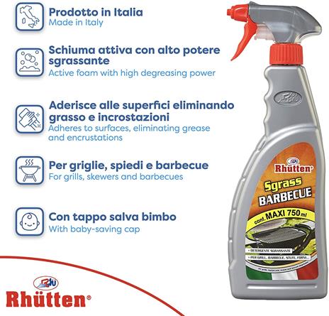 Rhütten, Prodotto Schiumogeno Ideale per Pulire Grasso e Incrostazioni dai Barbecue, può essere Impiegato anche nella Pulizia di Fornelli, Spiedi, Interni di Forni e Stufe, 750 ml - 3