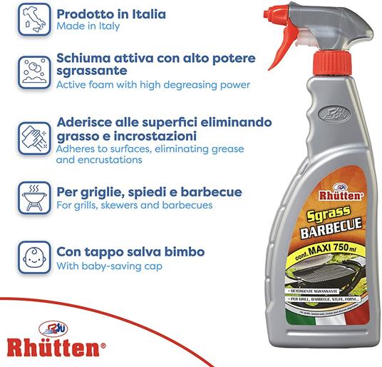 Rhütten, Prodotto Schiumogeno Ideale per Pulire Grasso e Incrostazioni dai Barbecue, può essere Impiegato anche nella Pulizia di Fornelli, Spiedi, Interni di Forni e Stufe, 750 ml - 3