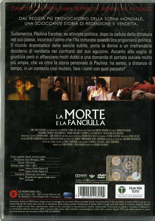 La morte e la fanciulla di Roman Polanski - DVD - 2