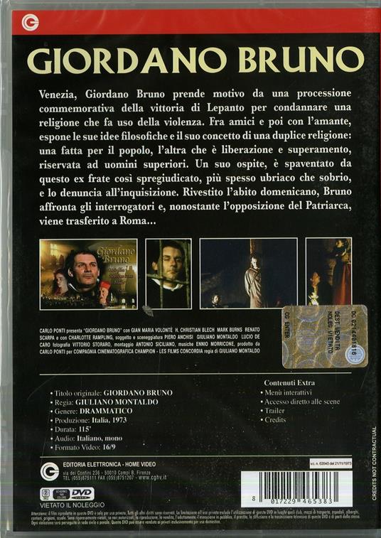 Giordano Bruno di Giuliano Montaldo - DVD - 2