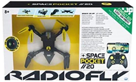 Radiofly - Space Pocket // 20RICHIUDIBILE, misura 18*18*4.5 cmFUNZIONE PARTENZA LANCIOfermoposizione, bussola, decollo e atterraggio assistitivideocamera WI-FI 720 P, APP per vedere foto e video e pilotaresupporto per smartphone