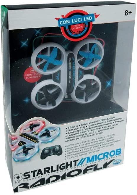 Radiofly - Starlight Microb//11RC 2.4 GHz, 8 funzioni,fermoposizione,decollo/atterraggio assistiti, 3 velocità, funzione flipLUCI LED NEI 4 ROTORI
