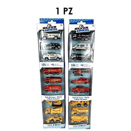 Silver Wheel - Pack 9 Mezzi sc. 1:64 cm a ruote libere in die cast